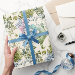 Stylish Elegant Vintage Rooster Sage Floral Toile Wrapping Paper