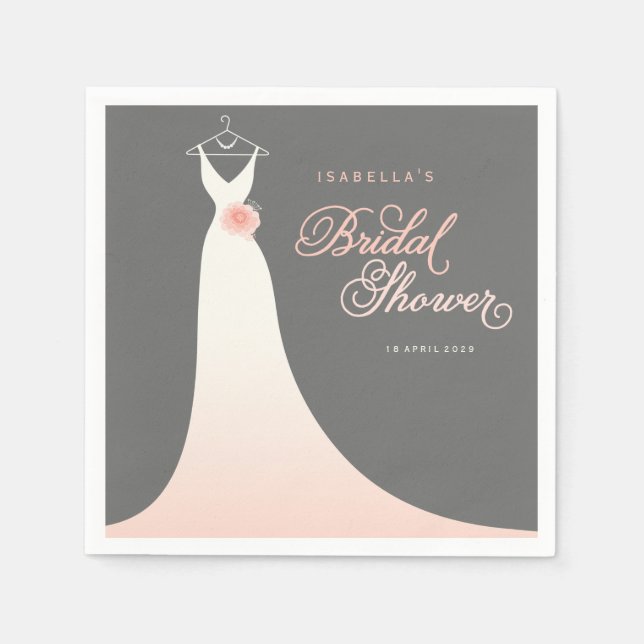 Stylish Elegant Wedding Gown Bridal Shower Party Paper Napkins (Front)