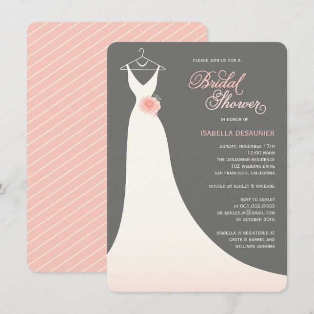 Stylish Elegant Wedding Gown Pink Bridal Shower Invitation (Front/Back)