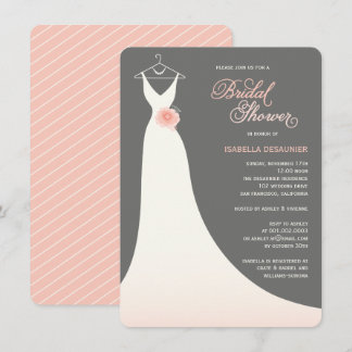 Stylish Elegant Wedding Gown Pink Bridal Shower Invitation