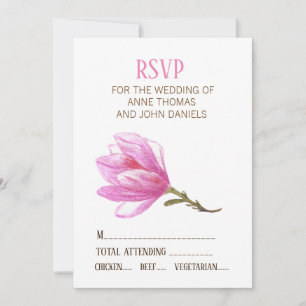 Stylish, ELEGANT WEDDING RSVP CARD Pink Flower