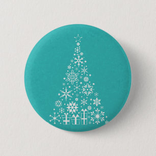 Stylish elegant white and teal Christmas tree Button