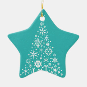 Stylish elegant white and teal Christmas tree Ceramic Ornament