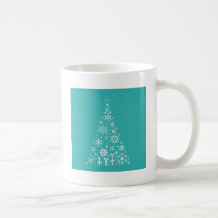 Stylish elegant white and teal Christmas tree Coffee Mug