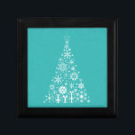 Stylish elegant white and teal Christmas tree Jewelry Box<br><div class="desc">A stylish and elegant design for Christmas featuring a simple,  elegant Christmas tree in white against a sky blue teal modern light blue background. This cute,  vintage,  understated Christmas design is perfect to show your sense of style this festive season. Perfect for boxing your Christmas gift !</div>