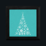 Stylish elegant white and teal Christmas tree Jewelry Box<br><div class="desc">A stylish and elegant design for Christmas featuring a simple,  elegant Christmas tree in white against a sky blue teal modern light blue background. This cute,  vintage,  understated Christmas design is perfect to show your sense of style this festive season. Perfect for boxing your Christmas gift !</div>