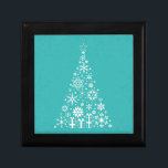 Stylish elegant white and teal Christmas tree Jewelry Box<br><div class="desc">A stylish and elegant design for Christmas featuring a simple,  elegant Christmas tree in white against a sky blue teal modern light blue background. This cute,  vintage,  understated Christmas design is perfect to show your sense of style this festive season. Perfect for boxing your Christmas gift !</div>