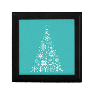 Stylish elegant white and teal Christmas tree Jewelry Box
