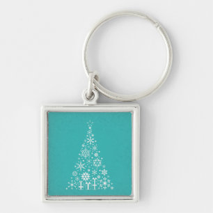 Stylish elegant white and teal Christmas tree Keychain