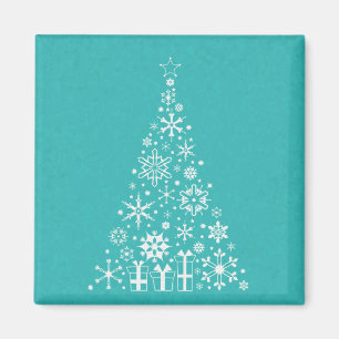 Stylish elegant white and teal Christmas tree Magnet