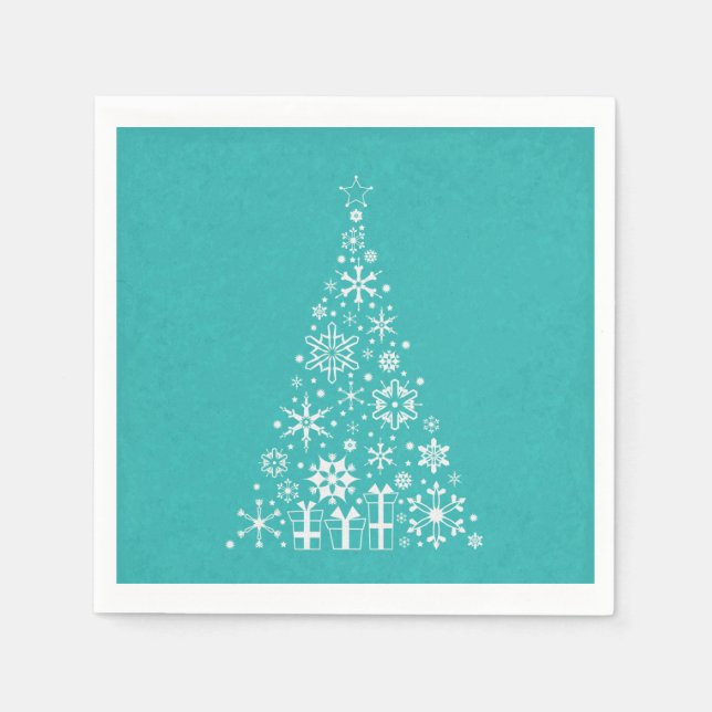 Stylish Elegant white and teal Christmas tree Paper Napkins (Front)