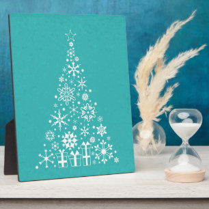 Stylish elegant white and teal Christmas tree Plaque