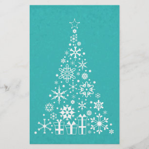 Stylish elegant white and teal Christmas tree Stationery