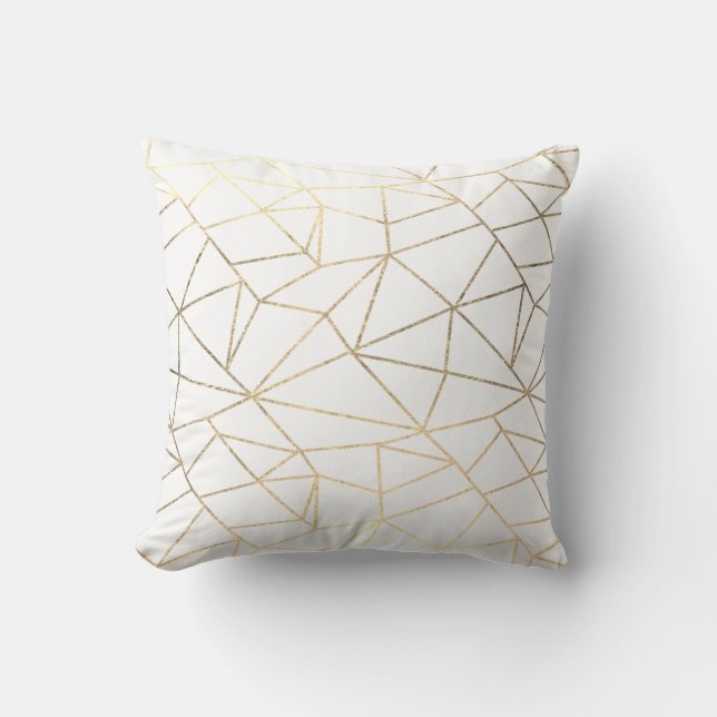Stylish elegant white gold geometrical throw pillow (Front)