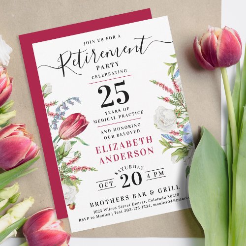 Stylish Elegant Wild Flowers Retirement Party Invitation