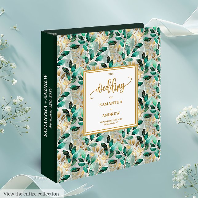 Stylish Emerald Gold Eucalyptus Wedding Memory  3 Ring Binder (Stylish Emerald Gold Eucalyptus Wedding Memory 3 ring binder)