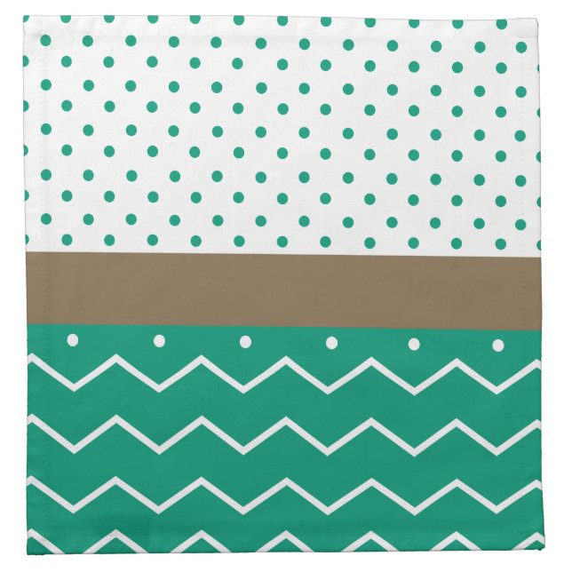 Stylish Emerald Green and White Chevron Polka Dots Napkin (Front)