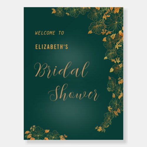 Stylish Emerald Green Gold Floral Bridal Shower Fo Foam Board