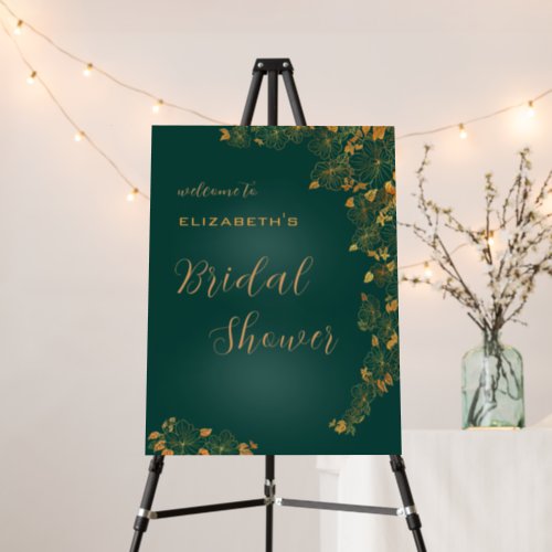 Stylish Emerald Green Gold Floral Bridal Shower Foam Board