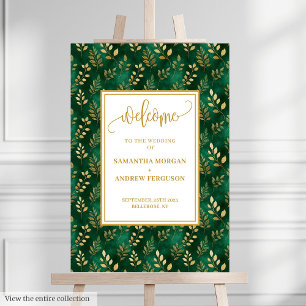 Stylish Emerald Green Gold Leaf Eucalyptus Wedding Foam Board