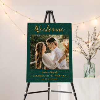 Stylish Emerald Green Photo Wedding Welcome Foam Board