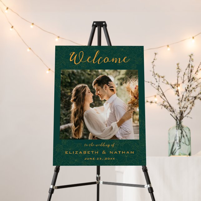Stylish Emerald Green Photo Wedding Welcome  Foam Board (In Situ (Stand))
