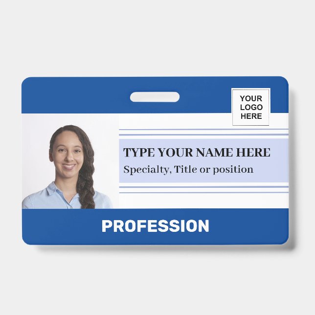 Stylish Employee Photo Logo Barcode Name Badge (Front)