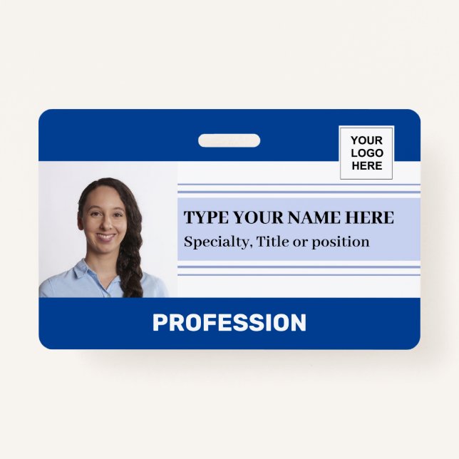 Stylish Employee Photo Logo Barcode Name Badge (Front)
