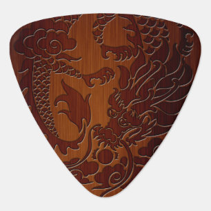 Stylish Engraved Dragon Tattoo in wood Look Guitar Pick