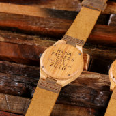 Stylish Engraved Leather and Bamboo Wooden Watch (Back)