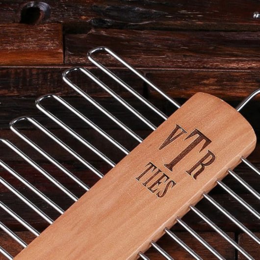 Stylish Engraved Monogram Natural Wood Tie Hanger (Front)