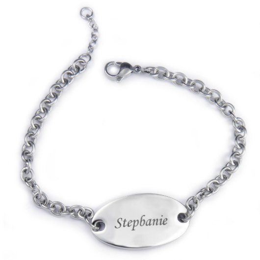 Stylish Engraved Nameplate Silver Bracelet (Front)
