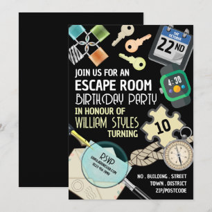 Stylish Escape Room, Birthday Party Invitation