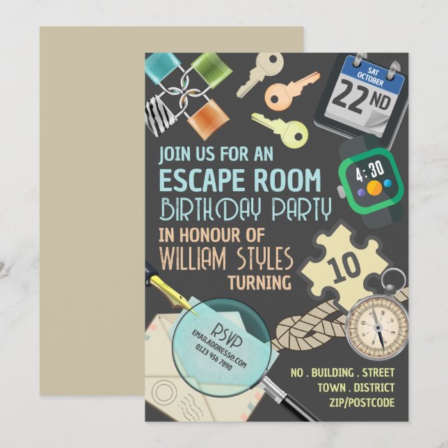 Stylish Escape Room, Birthday Party Invitation (Front/Back)