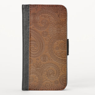 Stylish Etched Brown Paisley Floral Pattern iPhone X Wallet Case