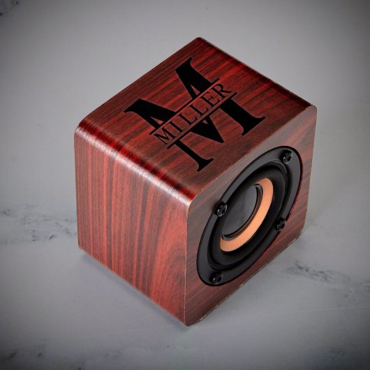 Stylish Etched Cherrywood Bluetooth Speaker (Front Left)