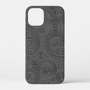 Stylish Etched Gray Paisley Floral Pattern iPhone 12 Mini Case
