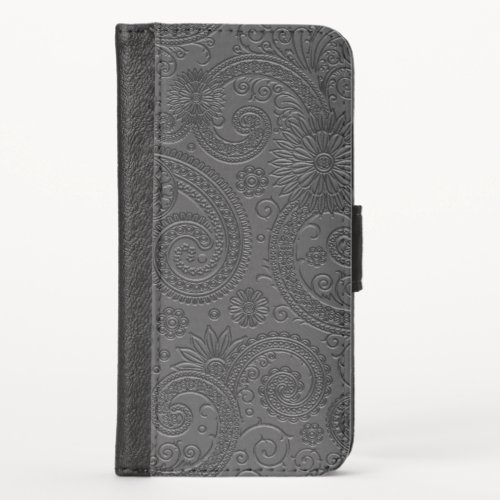 Stylish Etched Gray Paisley Floral Pattern iPhone X Wallet Case