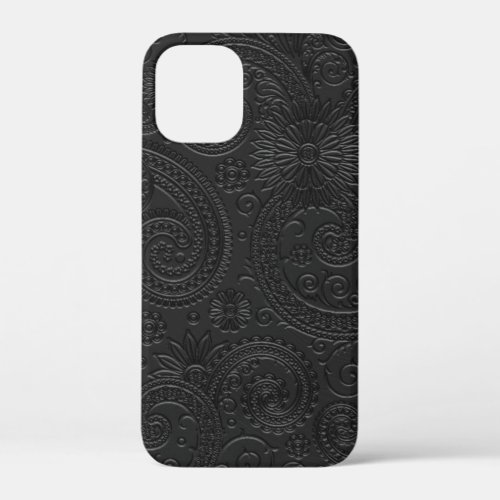 Stylish Etched Modern Black Paisley Floral Pattern iPhone 12 Mini Case