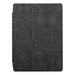 Stylish Etched Modern Black Paisley Floral Pattern iPad Pro Cover