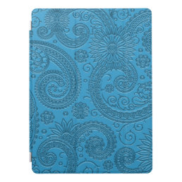 Stylish Etched Modern Blue Paisley Floral Pattern iPad Pro Cover
