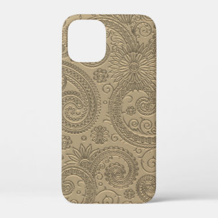 Stylish Etched Modern Gold Paisley Floral Pattern iPhone 12 Mini Case
