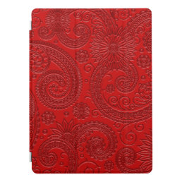 Stylish Etched Modern Red Paisley Floral Pattern iPad Pro Cover
