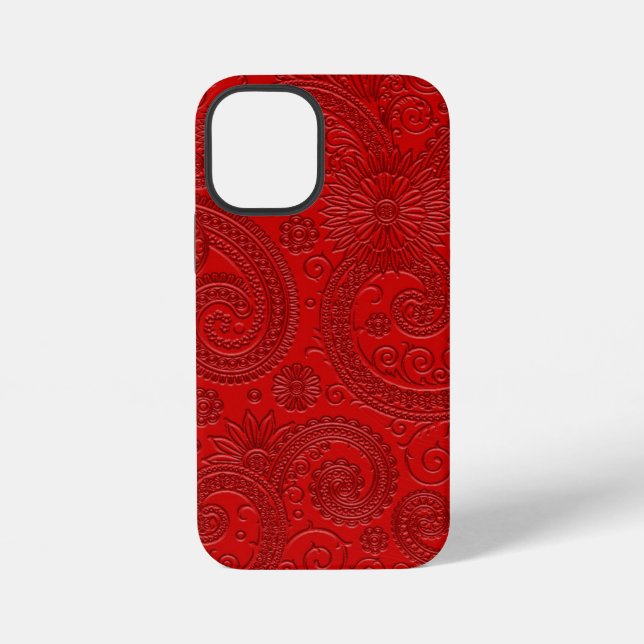 Stylish Etched Modern Red Paisley Floral Pattern Iphone Case (Back)