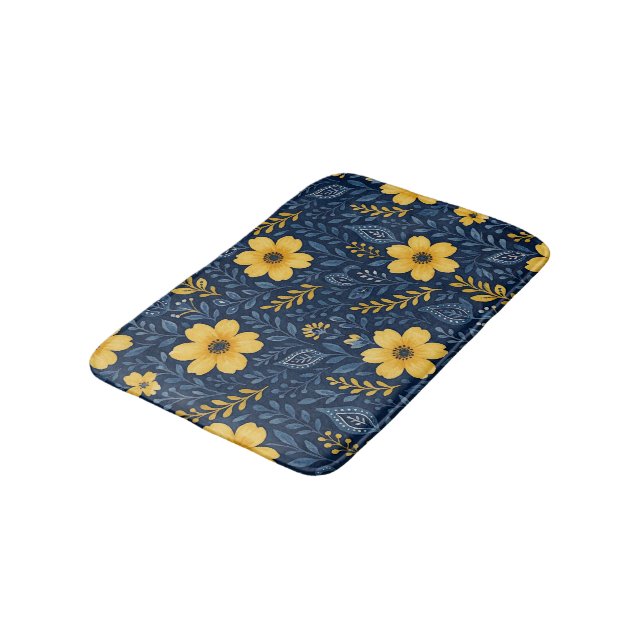 Stylish Ethnic Mediterranean Floral Art Pattern Bath Mat (Angled)