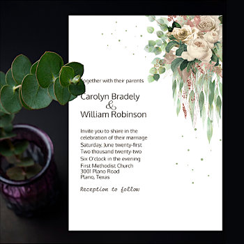 Stylish Eucalyptus And Roses Invitation by Myweddingday at Zazzle