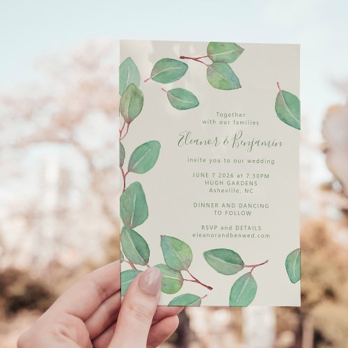 Stylish Eucalyptus Greenery Script Wedding Invitation