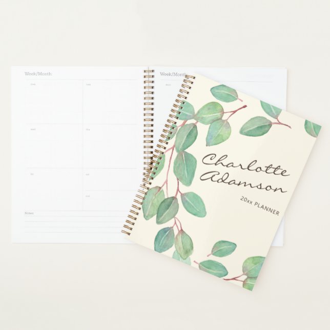 Stylish Eucalyptus Watercolor Custom Name Planner (Display)