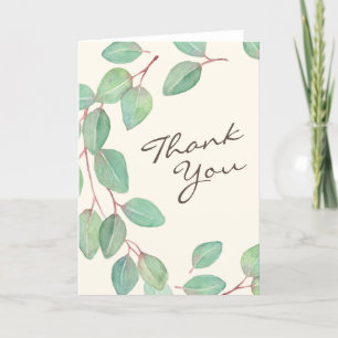 Stylish Eucalyptus Watercolor Leaves in Green Letterpress Thank You Card