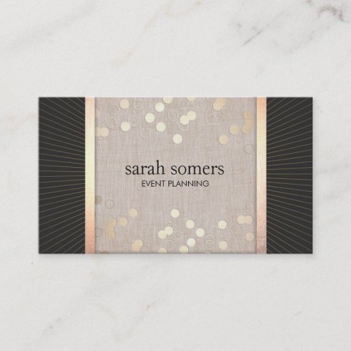 Stylish Event Planner Chic Gold Confetti Linen Business Card Templates